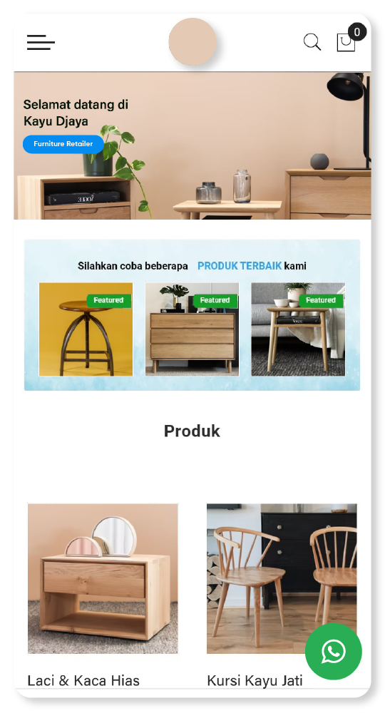 Contoh website toko online yang dibuat di ShopKey untuk kategori perabot rumah tangga